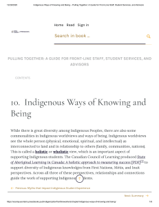 Indigenous Ways of Knowing and Being – Pulling Together  A Guide for Front-Line Staff, Student Services, and Advisors