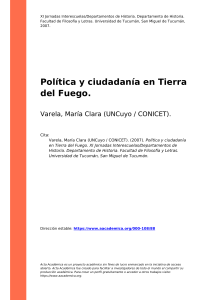 Varela, Maria Clara (UNCuyo  CONICET). (2007). Politica y ciudadania en Tierra del Fuego