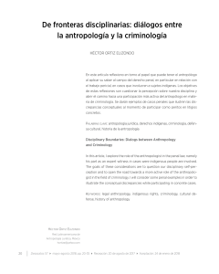 Ortiz, H. - 2018, De fronteras disciplinarias. Diálogos entre la antropología y la criminología