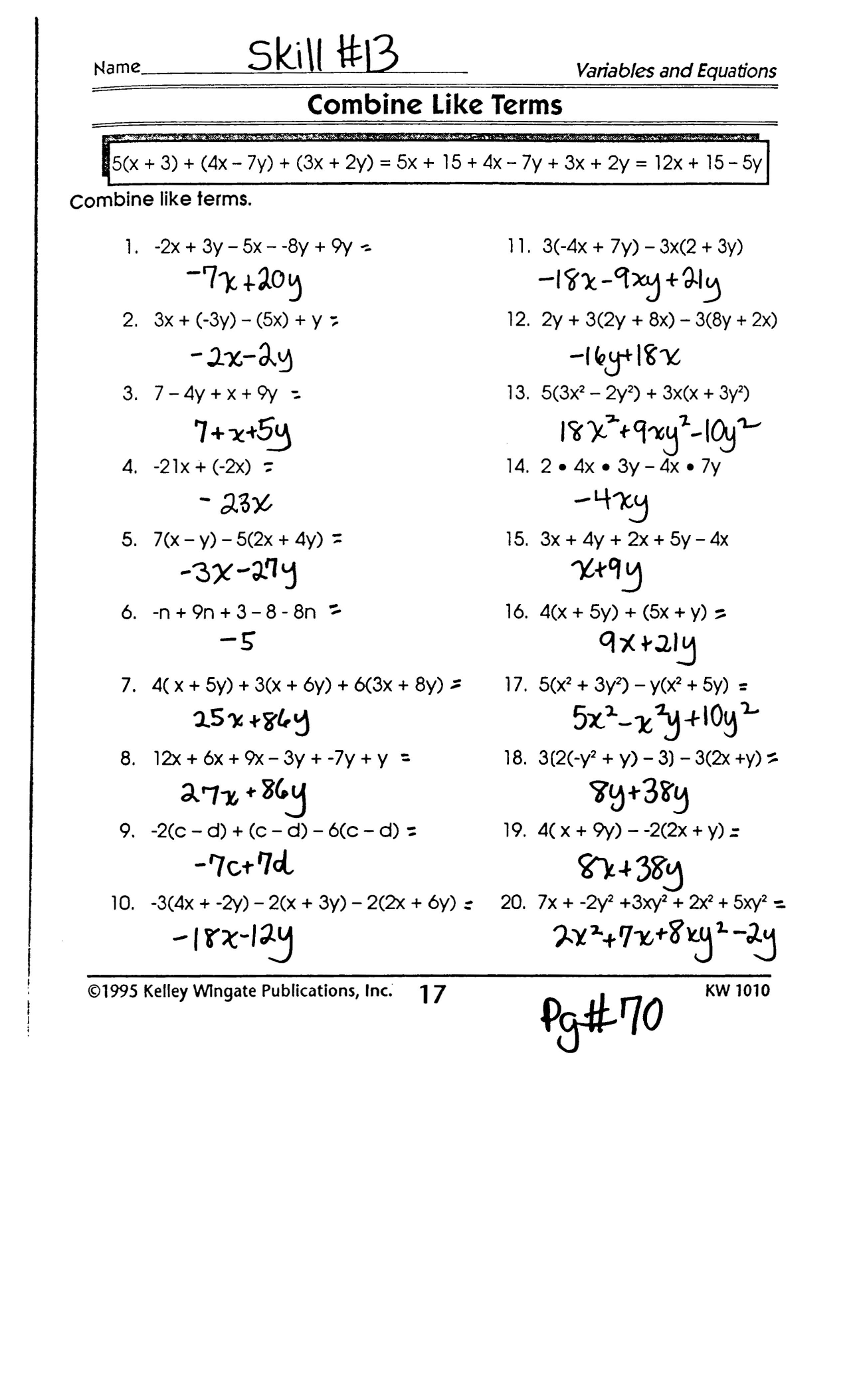 Skills Test Practice Book Solutions Pages 70
