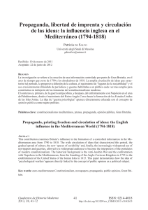 Propaganda, libertad de imprenta y circulación de las ideas. La influencia inglesa en el Mediterráneo (1794-1818) - Patrizia De Salvo