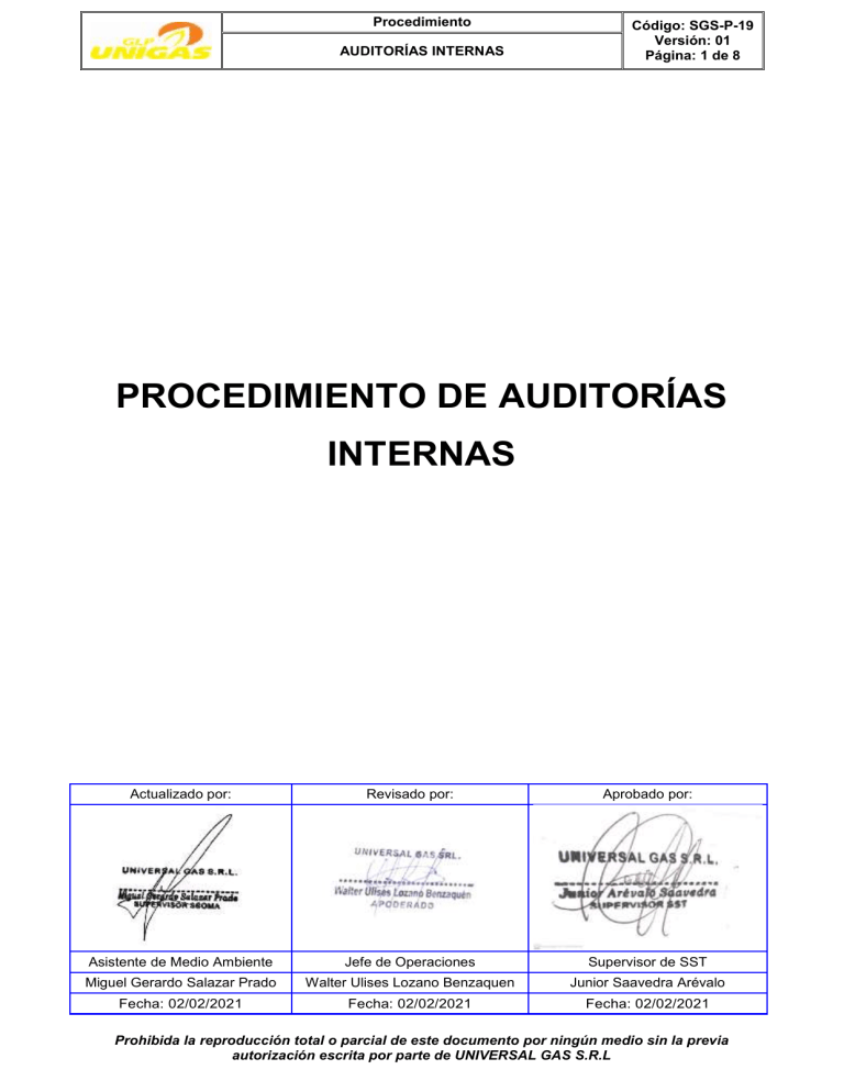 Sgs P 19 Procedimiento De Auditorias Internas 4457