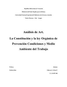 Analisis de Art.La Constitución y la ley Orgánica de Prevención Condiciones y Medio Ambiente del Trabajo Edinxon Ochoa C.I;26.987.400