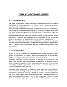 TEMA N° 13  LA LETRA DE CAMBIO, EL PAGO Y EL PROTESTO DE LA LETRA DE CAMBIO, EL AVAL (1)