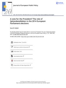 A vote for the President The role of Spitzenkandidaten in the 2014 European Parliament elections
