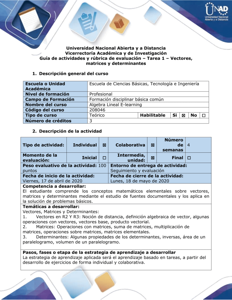 Guía De Actividades Y Rúbrica De Evaluación - Tarea 1 - Vectores ...