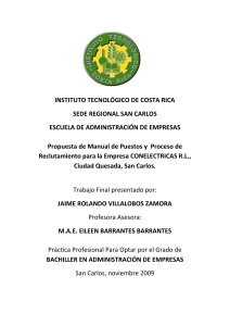RECLUTAMINETO Propuesta de Manual de Puestos y  Proceso de CONELECTRICAS R.L.