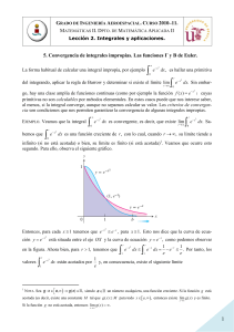 5. Convergencia de integrales impropias. Las funciones Γ y Β de Euler.