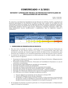 Comunicado N 2-2021 REVISIN Y APROBACIN TCNICA DE PROYECTOS PARTICULARES DE INSTALACIONES DE GAS NATURAL