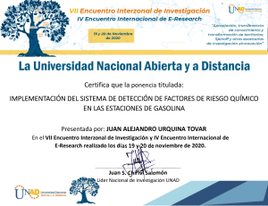 Certificado a JUAN ALEJANDRO URQUINA TOVAR -  VII Encuentro Interzonal de Investigación y IV Encuentro Internacional de E-Research realizado los días 19 y 20 de noviembre de 2020_