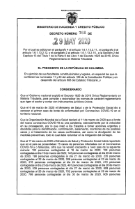 Nuevo calculo anticipo renta dec 766 del 29/05/20 DIAN Colombia