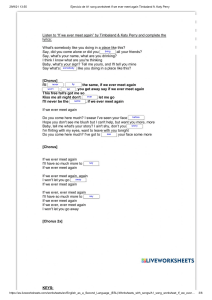 Ejercicio de A1 song worksheet If we ever meet again Timbaland ft. Katy Perry