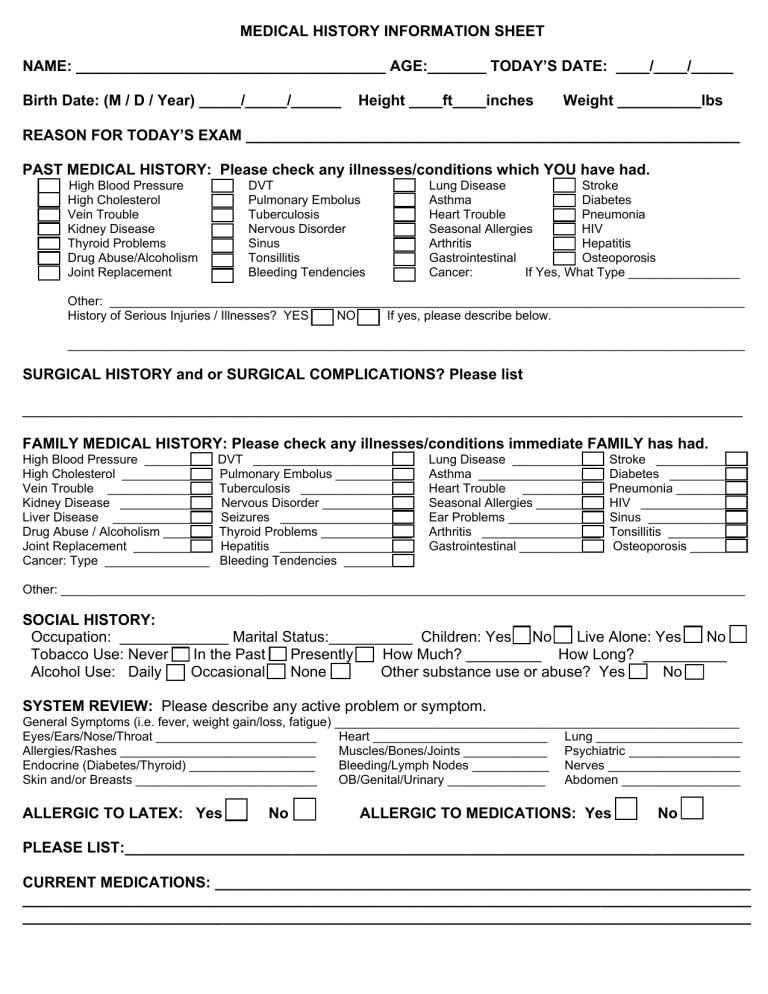 Family Medical History Form