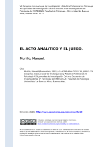 Murillo, Manuel (2015). EL ACTO ANALíTICO Y EL JUEGO