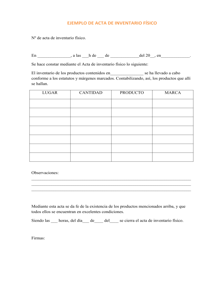 Modelo De Acta De Inventario Fisico 5948