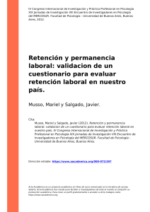 Musso, Mariel y Salgado, Javier (2012). Retención y permanencia laboral validacion de un cuestionario para evaluar retención laboral e (...)