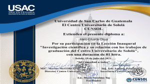 Certificate for Mario Eduardo Chiyal for FORMULARIO LECCION INAUGURA   