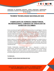 TECMON TECNOLOGIAS NACIONALES SAS. FABRICANTE DE HORNOS CREMATORIOS EN COLOMBIA