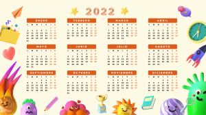 Calendario Anual para imprimir para Aula de Clases 2022 Ilustraciones 3D colorido
