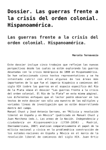 Ternavasio (Comp.). (2010). Las guerras frente a la crisis del orden colonial. Hispanoamérica [Dossier]
