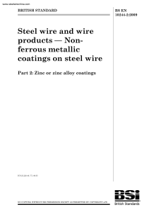 BS EN 10244-2-2009 Nonferrous metallic coatings on steel wire Part 2 Zinc or zinc alloy coatings