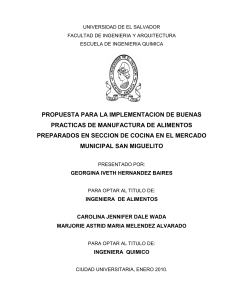Propuesta para la implementación de buenas prácticas de manufactura de alimentos preparados en sección de cocina en el mercado municipal San Miguelito