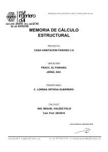 MEMORIA DE CALCULO PROTOTIPO 3 A, FRACC. EL PARAISO, JEREZ, ZAC