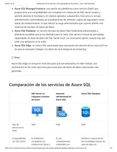 Descripción de los servicios y las capacidades de Azure SQL - Learn   Microsoft Docs