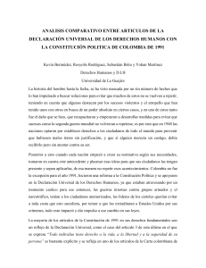 ANALISIS COMPARATIVO ENTRE ARTICULOS DE LA DECLARACIÓN UNIVERSAL DE LOS DERECHOS HUMANOS CON LA CONSTITUCIÓN POLITICA DE COLOMBIA DE 1991