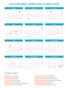 Calendario de Venezuela año 2022  Feriados
