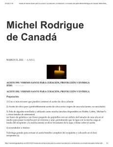 Aceite de Viernes Santo para la curación, la protección y la liberación  un remedio del padre Michel Rodrigue de Canadá   Maria Refugio De Almas