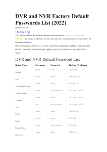 DVR and NVR Factory Default Passwords List (2022)