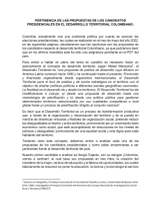 ENSAYO PERTINENCIA DE LAS PROPUESTAS DE LOS CANDIDATOS PRESIDENCIALES EN EL DESARROLLO TERRITORIAL COLOMBIANO