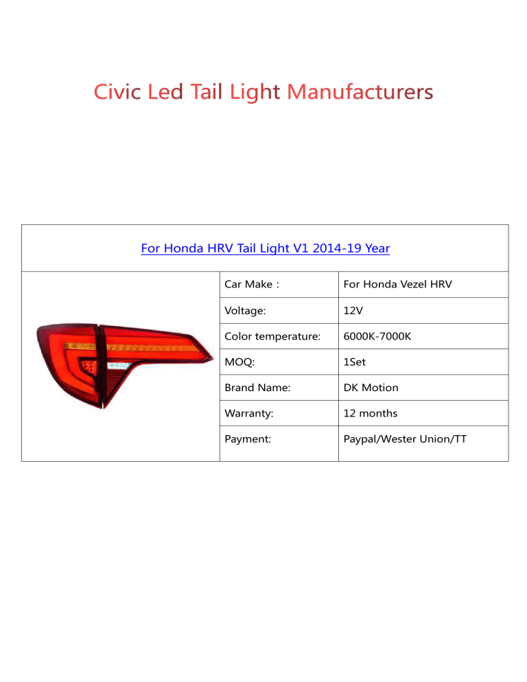 Civic Led Tail Light Manufacturers