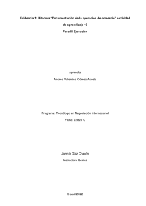 Evidencia 1 Bitacora Documentacion de la operacion de comercio