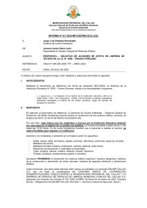INFORME  011-2022-MPC-GGPMA-GCA-JJOL-RESPUESTA A LA SOLICITUD DE LIMPIEZA DE TECHOS DE LA INSTITUCIÓN EDUCATIVA FRANCO PERUANO