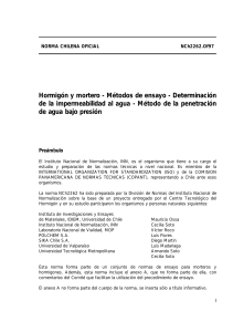 NCh 2262-1997 Hormigon y mortero-Metodos de ensayo-Determinacion de la impermeabilidad al agua-Metodo penetracion de agua bajo presion