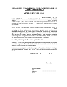 DECLARACION JURADA PROFESIONAL RESPONSABLE DE LA OBRA A REGULARIZAR