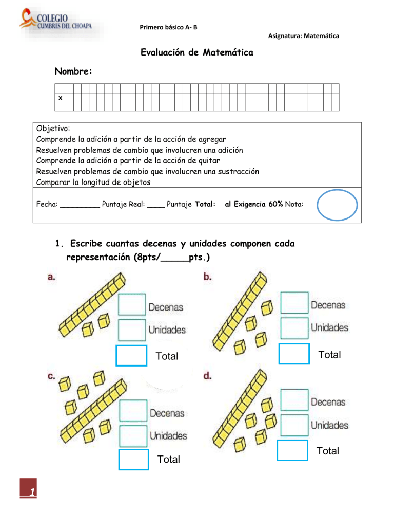 EVALUACIÓN MATEMÁTICA ADICIÓN SUSTRACCIÓN