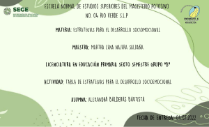 TABLA DE ESTRATEGIAS PARA EL DESARROLLO SOCIOEMOCIONAL