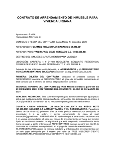 CONTRATO DE ARRENDAMIENTO DE INMUEBLE PARA VIVIENDA URBANA desde 23 dici 2020