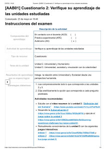 Examen  [AAB01] Cuestionario 2  Verifique su aprendizaje de las unidades estudiadas