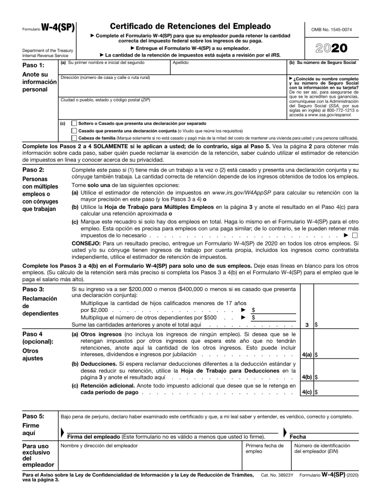 2020 Form W4(SP)