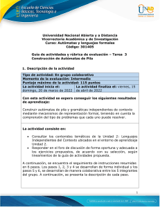 Guía de actividades y rúbrica de evaluación - Unidad 2 - Tarea 3 - Construcción de Autómatas de Pila