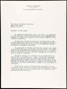 Carta de Antonio J. Bermúdez a Lázaro Cárdenas sobre los contratos de Petróleos Mexicanos