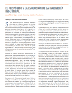 Lectura El propósito y la evolución de la Ingeniería industrial