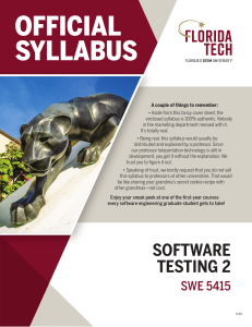 Software Engineering-Software Testing 2 SWE5415 syllabus