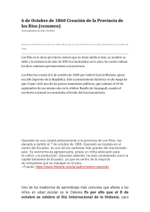 6 de Octubre de 1860 Creación de la Provincia de los Ríos