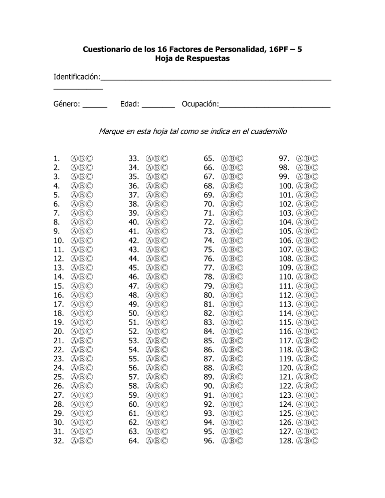 Cuestionario De Personalidad 16pf Versión 5