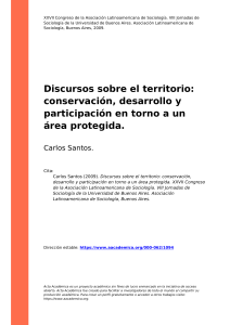 Carlos Santos (2009). Discursos sobre el territorio conservación, desarrollo y participación en torno a un área protegida